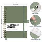 Spiral Journal Notebook, 160 Lined Pages, A5 Medium Size (5.7'' x 8.3''), for Men & Women, Journaling, Writing, Work & Office, Hardcover, 100 GSM Thick Paper (Light Green)