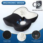 Juuwan Memory Foam Seat Cushion for Office Chair Pressure Relief Sciatica & Tailbone Pain Relief Memory Foam Coccyx Cushion for Long Sitting, for Home Chair, Gaming and Car Seat Cushion