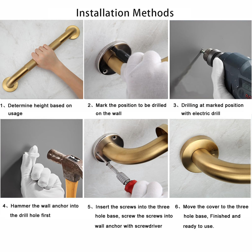 Rackickyer Shower Grab Bar, 2 Pack 32 Inch Gold Bathroom Grab Bar, 1.25" Diameter 304 Stainless Steel Anti-Slip Grab Bars for Bathtubs and Showers, Handicap Shower Grab Bar for Seniors Elderly