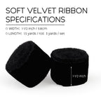 Keypan Black Velvet Ribbon for Gift Wrapping - 1 1/2 inch Wide Handmade Fringe Fabric Ribbon for Christmas Decorations, Baby Shower, Flower Bouquet