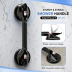 DAILYLIFE Shower Grab Bar for Bathtubs and Showers, 19 inch Heavy Duty Shower Handle with Strong Suction Cup, 300lbs Safety Shower Handrails for Seniors and Elderly, Black