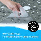 SlipX Solutions Extra Large Square Shower Mat, 27"x27", Non-Slip Stall Mat for Elderly & Kids Standing Bath Tub Mat, Machine Washable, Suction Cups, Translucent Gray