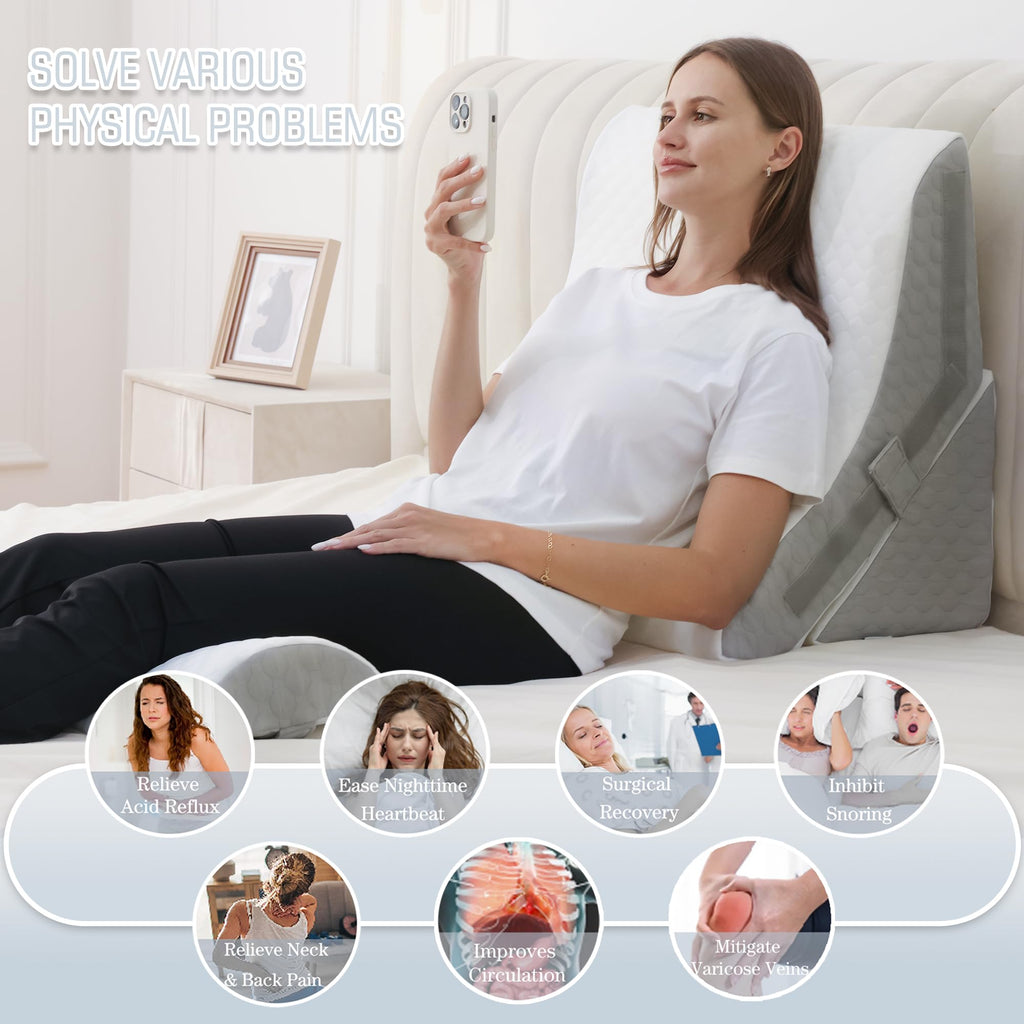 Foamalusion Bed Wedge Pillow for Sleeping 3PCS, 9 &12& 20 Inches Adjustable Memory Foam Wedge Pillow for Acid Reflux Relief, Pillow Wedge for After Surgery, Snoring, Back Pain