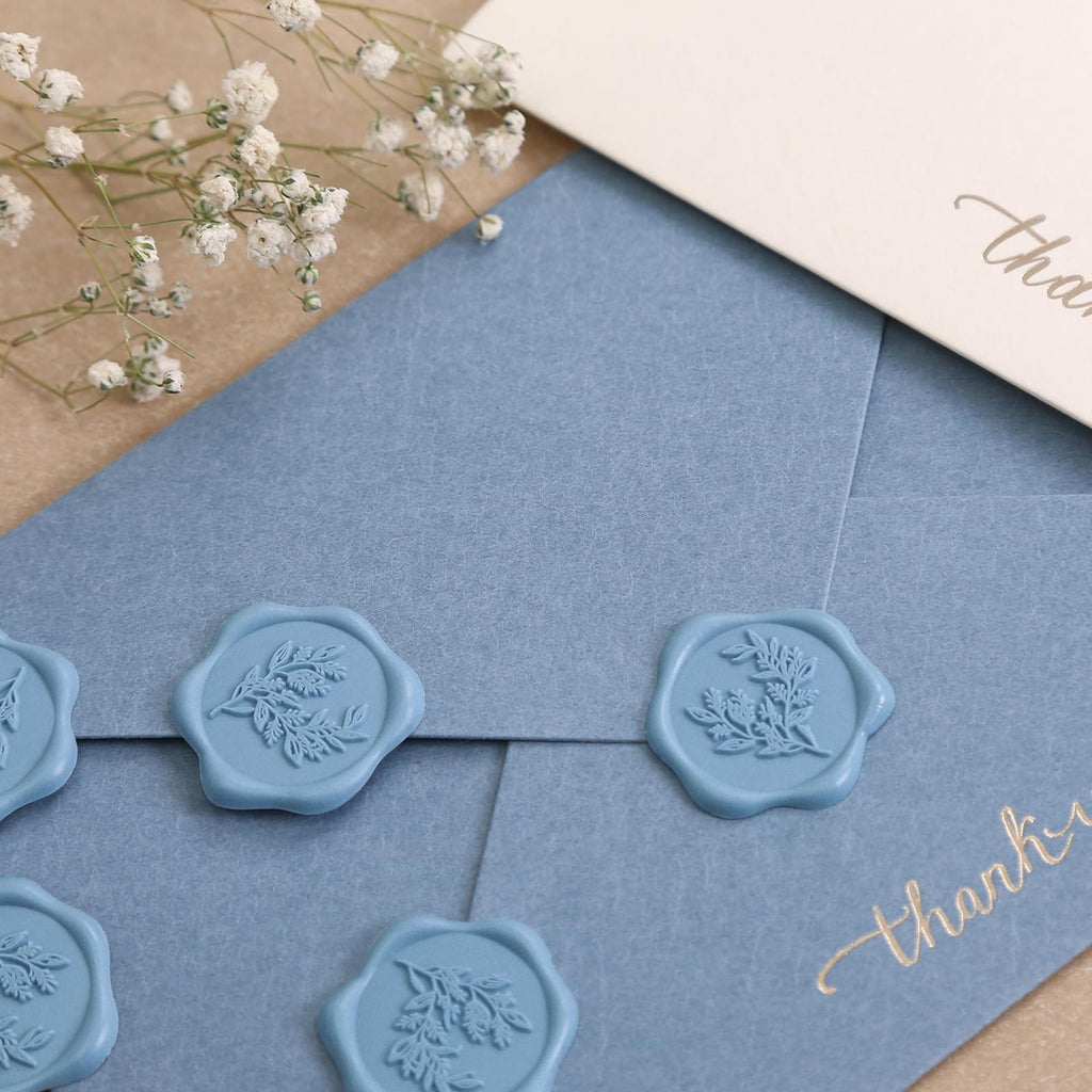 UNIQOOO Wax Seal Stickers - Eucalyptus Wedding Invitation Envelope Seal Stickers, 100 Pcs Self- Adhesive Dusty Blue Stickers, Perfect for Invitation, Christmas, Gift Wrapping, Party