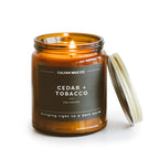 Calyan Wax Soy Wax Candle, Cedar & Tobacco Scented Candle for The Home | Premium Candle with Essential Oils | 7.2 oz 57 Hour Burn | Soy Candle in Amber Glass Jar | Aromatherapy, Gift