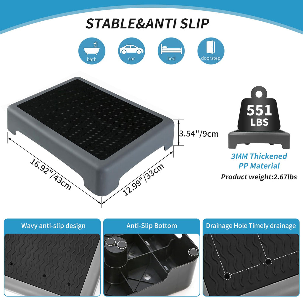 One Step Stool, Step Stool for Adults and Elderly, Non-Slip Step Platform Indoor and Outdoor, Portable Step Riser, Safety Step for Car, Bedside, Office, Shower, Stairs