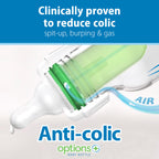 Dr. Brown's Natural Flow Anti-Colic Options+ Narrow Baby Bottle, 4 oz/120 mL, with Level 1 Slow Flow Nipple, 0m+, 4 Pack