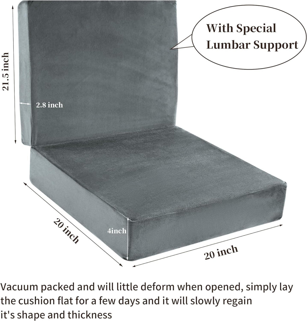 HOMBYS Memory Foam Recliner Cushion for Elderly, 4" Thickness Seat Cushion with Lumbar Support Pillow, Non-Slip & Supportive Chair Seat Cushion with Backrest, (Light Grey, 21.5" Backrest)