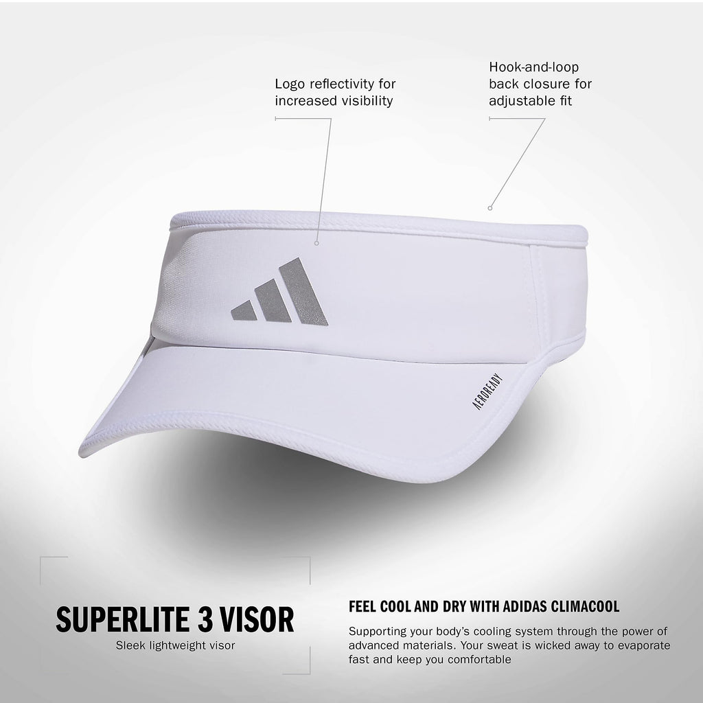 Women's Superlite Visor – Lightweight Moisture-Wicking Running Tennis Hat, White/Silver Metallic/3, OSFA