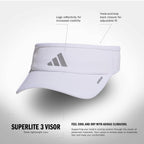 Women's Superlite Visor – Lightweight Moisture-Wicking Running Tennis Hat, White/Silver Metallic/3, OSFA