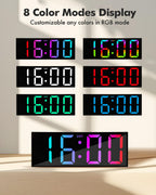Alampan 12" Large Digital Wall Clock with Remote Control, Corded RGB LED Clock with Full Screen Display, Big Wall Clock for Classroom, Living Room, Elderly, Wall Mount Clock with DST, LED Wall Decor