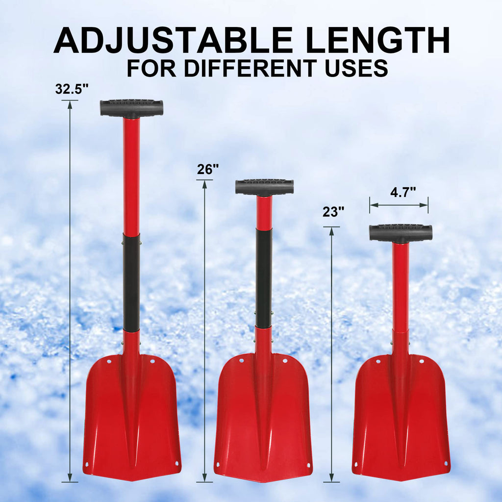 CARTMAN 32.5 Inch Folding Emergency Snow Shovel 3 Piece Aluminum Lightweight Portable Sport Utility Shovel for Car Trunk Camping Garden Beach, Red