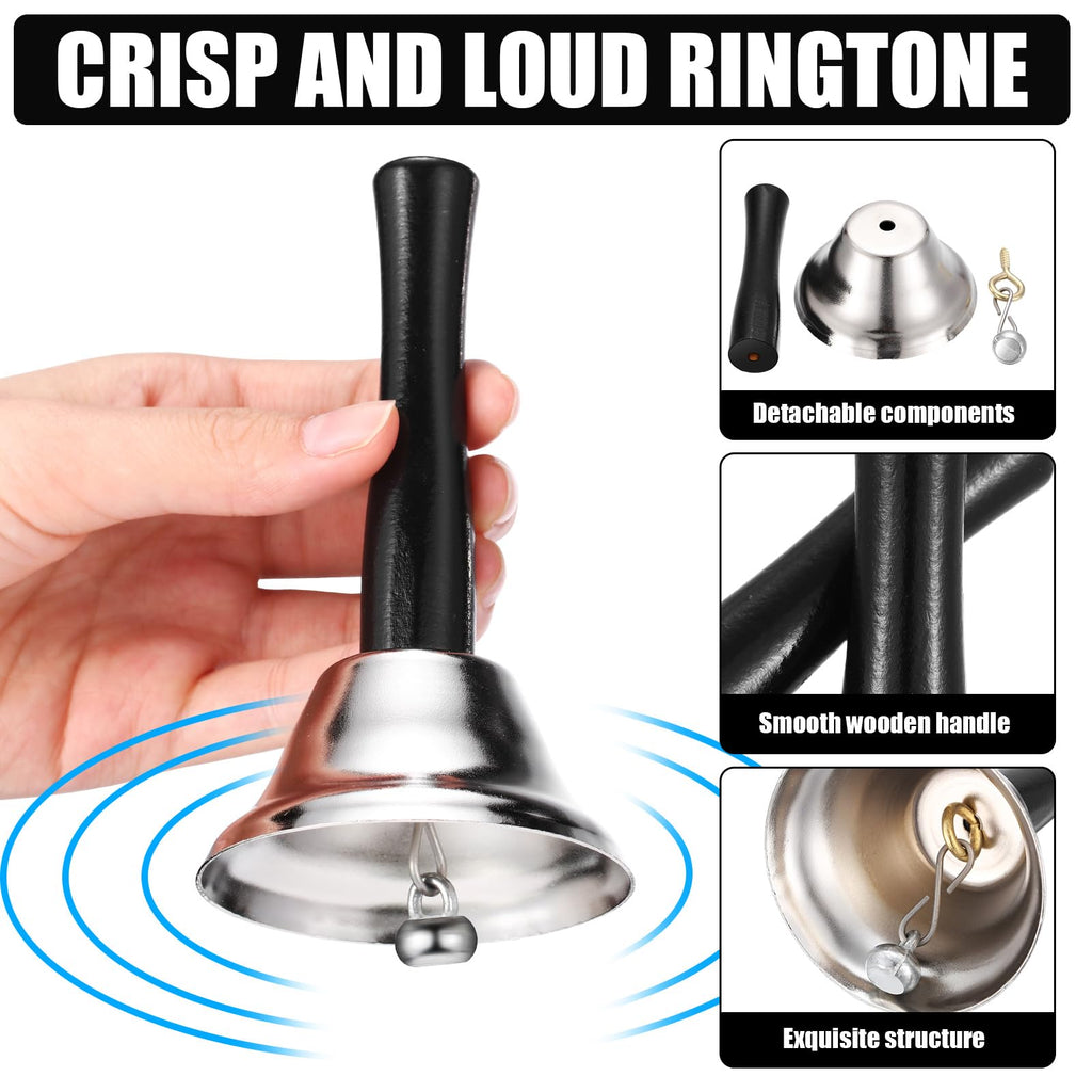 Fumete 100 Pcs Metal Ringing Bells Wedding Bells Dinner Service Call Bell Steel Handbells with Wooden Handle for Wedding Decors Schools Musical Percussion The Sick Elderly Alert(Silver)