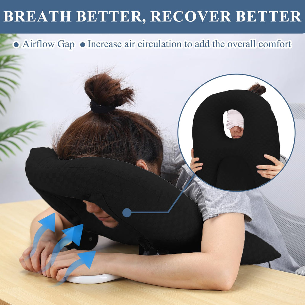 wuwumiline Newly Upgraded Face Down Pillow After Eye Surgery, Prone Pillow with Arm Hole for Face Down Sleeping, Retina and Vitrectomy Lying Pillow, Post Eye Surgery Recovery (Black)