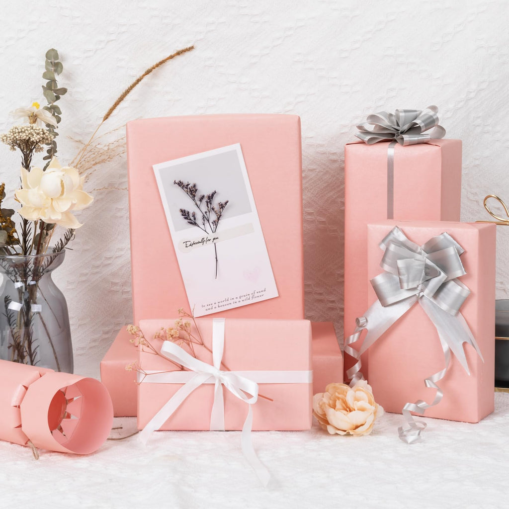 NESCCI Pink Matte Wrapping Paper,Solid Color Pearly-Lustre Paper-3 Roll,17 Inches X 32.8 Feet Per roll.Gift Wrapping Paper,Perfect for Wedding,Valentine's Day,Birthday, Christmas,Baby Shower.