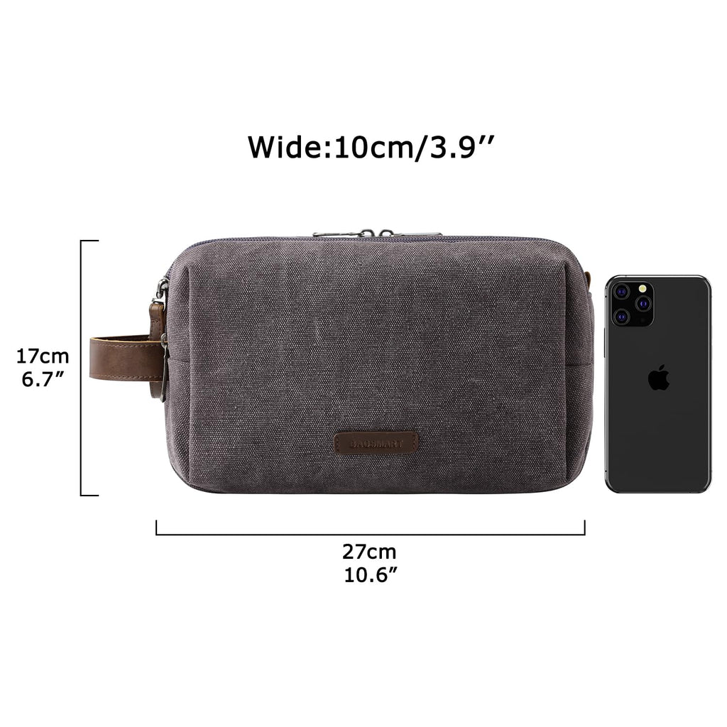 BAGSMART Toiletry Bag for Men, Canvas Travel Toiletry Organizer Dopp Kit Water-resistant Shaving Bag for Toiletries Accessories,Grey-Medium