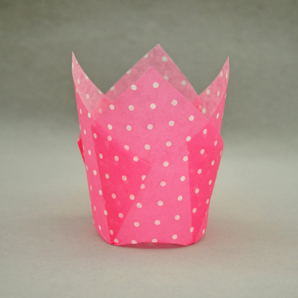 QLSmypkg Large Muffin Greaseproof paper Baking cupcake cups, 2-1/4" x 4" Pink printed with Polka Dot Tulip Baking Cup(Large) (125pcs)