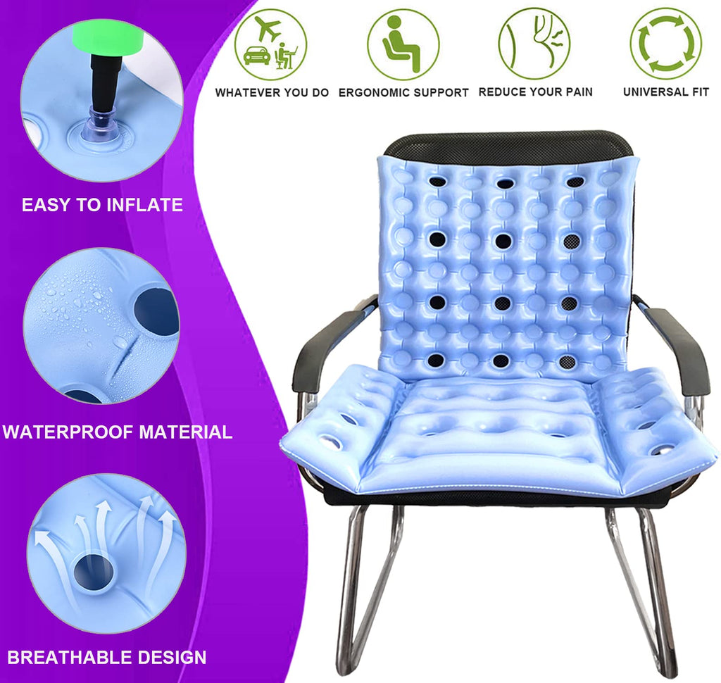 Inflatable Seat Cushion Anti-Decubitus Wheelchair Cushion, Breathable Backrest Air Cushion Bed Sore Cushion for Pressure Sores Pain Relief - Portable Travel Seat Cushion for Airplane/Car/Office