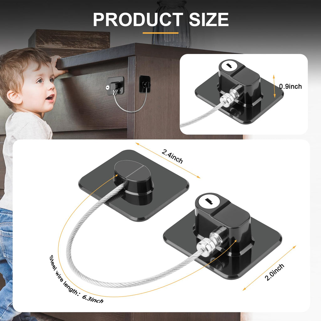 Fridge Lock, 2PCS Upgraded Refrigerator Lock for Freezer, Cabinets and Drawers, Air Fryer, Closets, Windows, Doors, Durable ABS with Adhesive Backing, Easy Install, No Tools Needed, Black