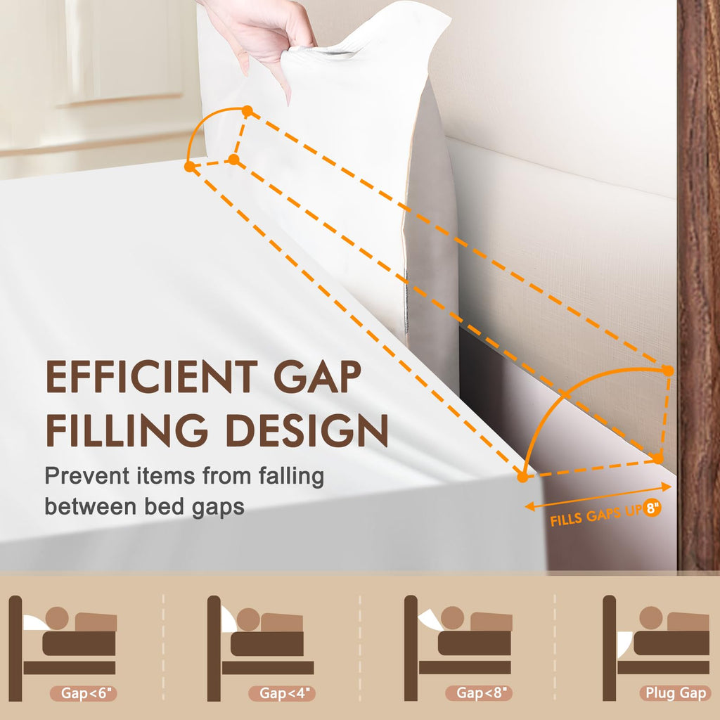 TOACSUCP Wedge Pillow Headboard, Pillow Wedge for Headboard Gap with 2 Side Large Pocket, Bed Gap Filler (0-8"), Headboard Wedge Pillow Queen Size(White, 60"x10"x6")