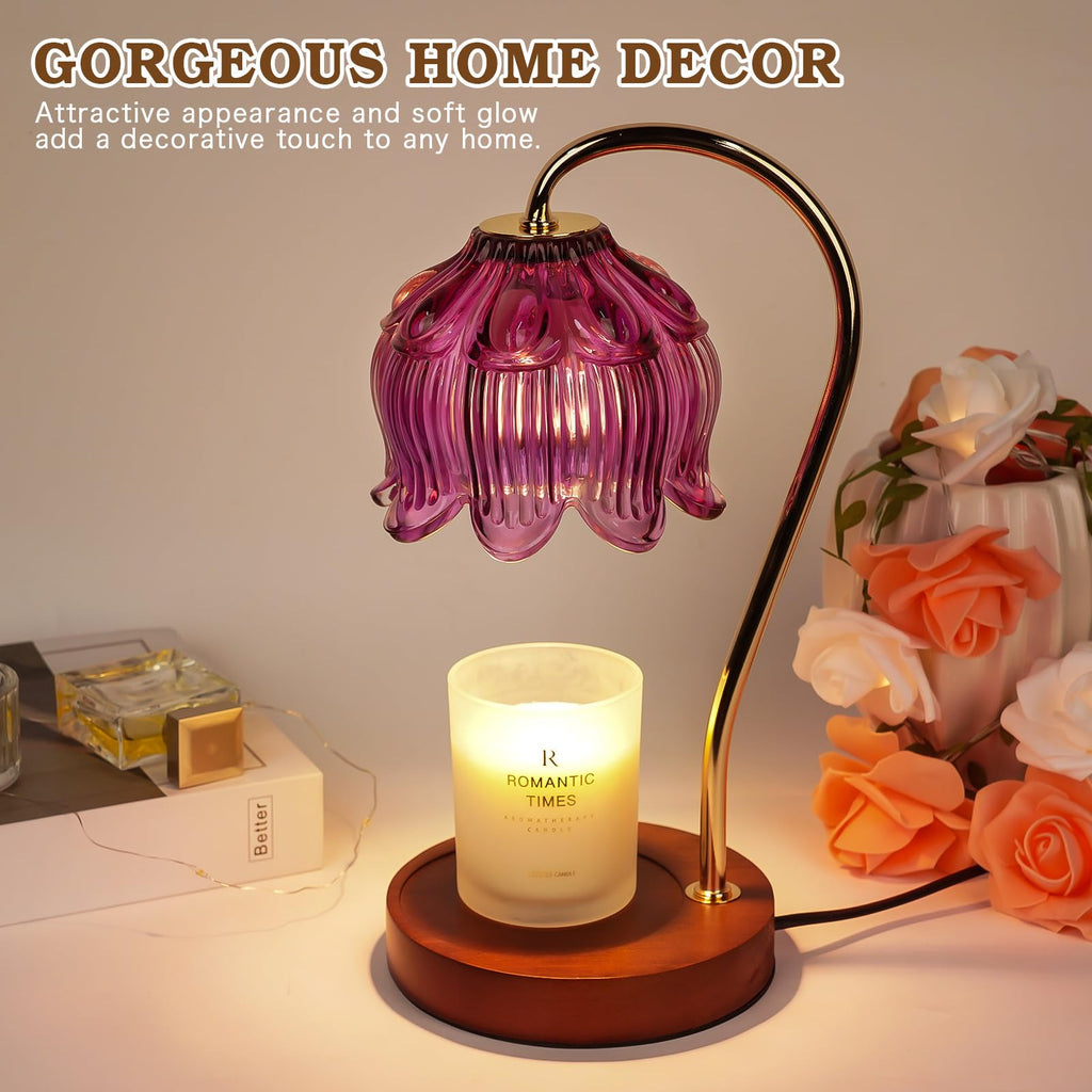 Dimmable Flower Candle Warmer Lamp with Timer, Purple Candle Lamp Warmer for Jar Candle, 2024 Womens Gifts for Christmas, Xmas Gifts for Mom Unique, Home Decor for Bedroom Living Room Decor Aesthetic