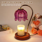 Dimmable Flower Candle Warmer Lamp with Timer, Purple Candle Lamp Warmer for Jar Candle, 2024 Womens Gifts for Christmas, Xmas Gifts for Mom Unique, Home Decor for Bedroom Living Room Decor Aesthetic