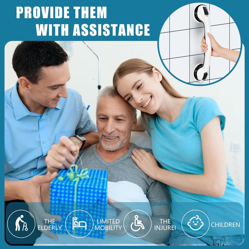 Grab Bars for Bathtubs and Showers, 16 Inch Shower Handle Heavy Duty Suction Cup Grab Bars for Shower Chair, Bathroom Safety Bar for Elderly (Black 2 Pack)