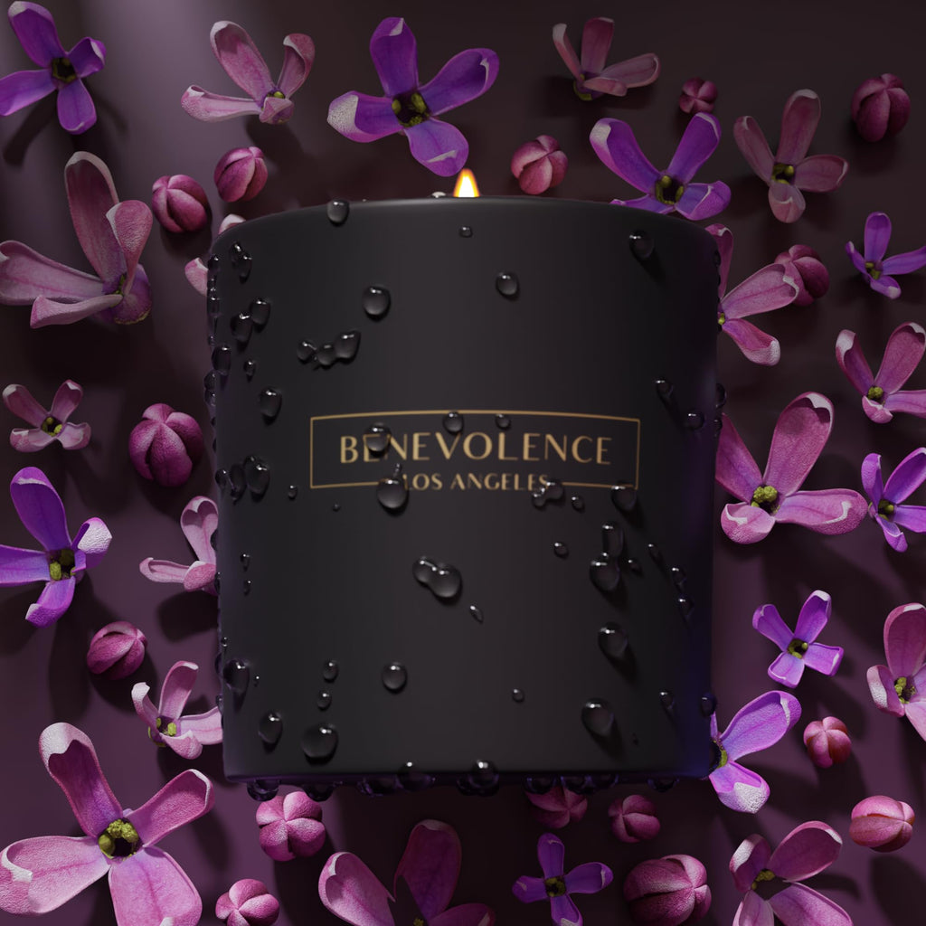 Benevolence Candles Lavender & Lilac Scented Candle | 8 oz Black Candles for Home Scented | Spring Candles for Men | 45 Hour Burn Masculine Candle | Natural Candles for Women, Lavender Candle