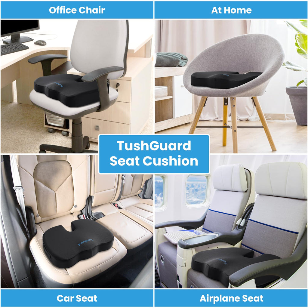 TushGuard Seat Cushion, Office Chair Cushions, Car Seat Cushion, Non-Slip Sciatica & Back Coccyx Tailbone Pain Relief Chair Pad, Memory Foam Butt Pillow for Computer Desk, Office Chair(Black, XXL)