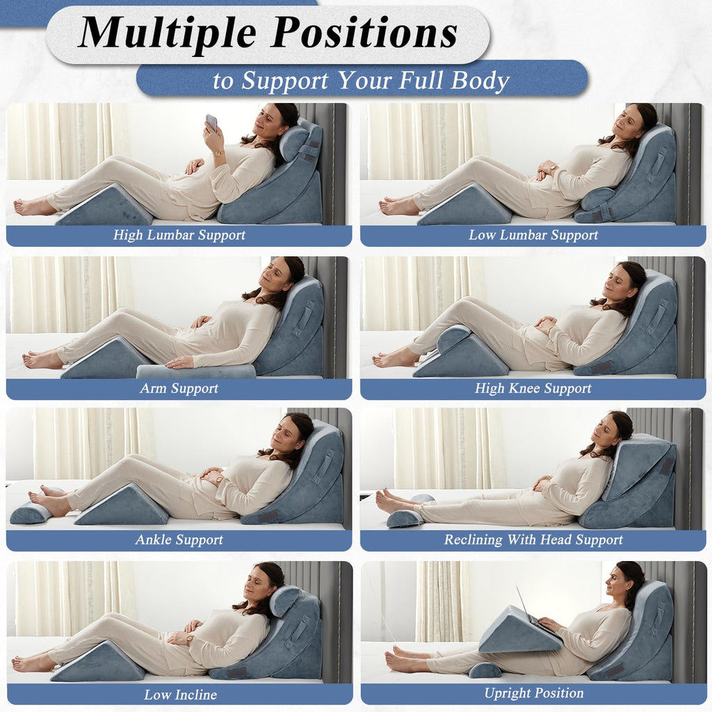 Axelrod Orthopedic Bed Wedge Pillow Set, Post Surgery Foam for Back, Neck and Leg Pain Relief Comfortable & Adjustable Ortho Pillows- Anti Snoring, Heartburn, Acid Reflux & GERD Sleeping Navy