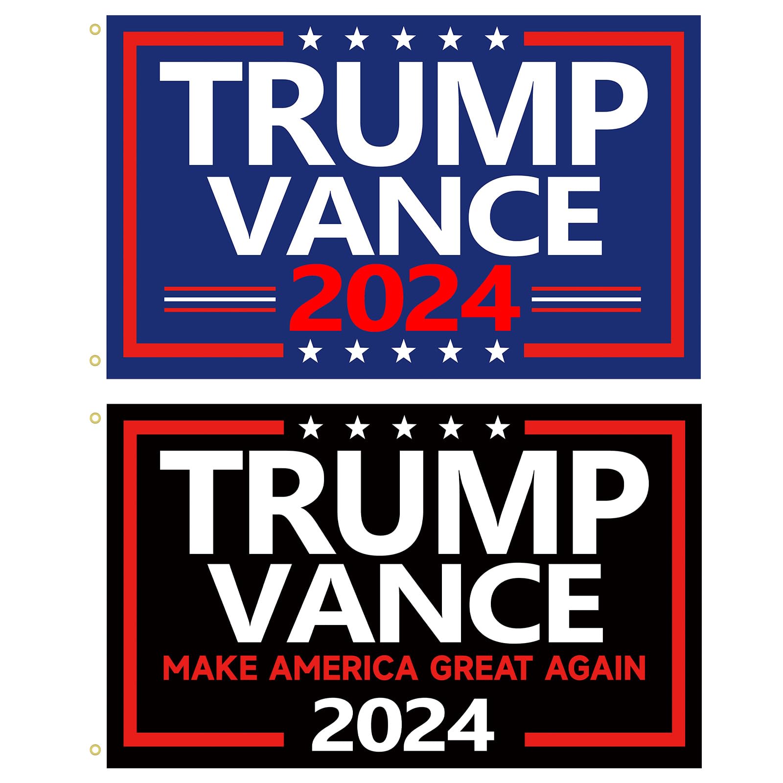 WENWELL Donald Trump and JD Vance 2024 Flags 3x5 Ft,Make America Great Again Trump Vance '24 Presidential Campaign Banners flag for car Boat Outdoor,2-Pack,1 Blue & 1 Black Flag with 2 Brass Grommets Each