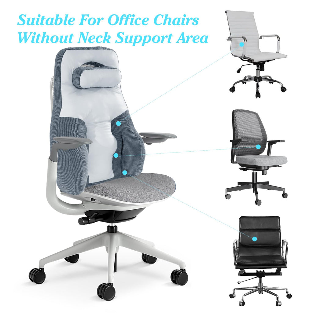 BALAPET Big High Back Support with Pillow for Office Chair, Extended Neck & Lumbar Cushion for Low Back and Neck Pressure Relief Improved Posture for Wheelchair Working, Car, Sofa, Plane and Travel