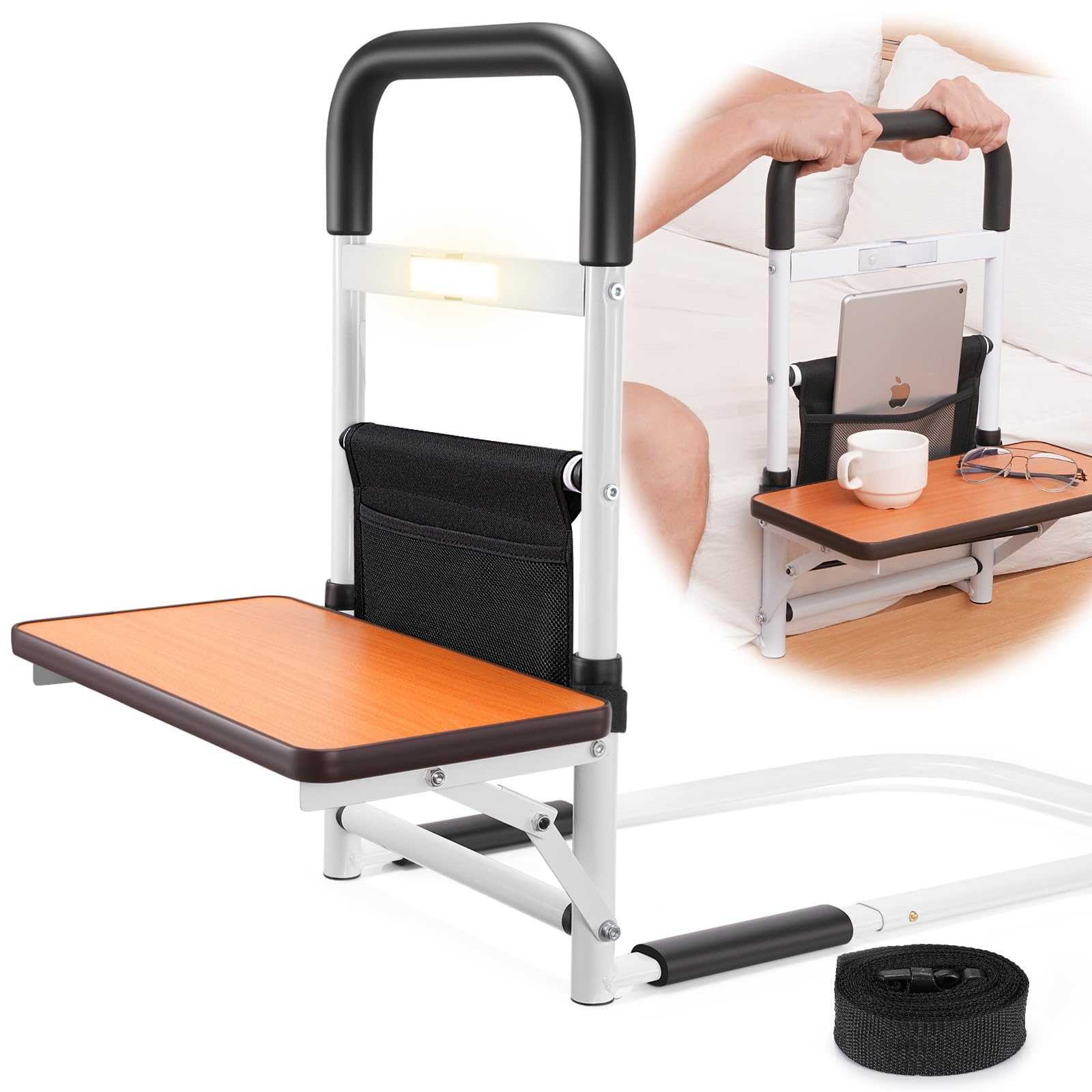 ONLYCARE Bed Rails for Elderly Adults Safety with Motion Sensor Light, Height Adjustable Bed Assist Rail with Storage Bag & Foldable Desk, FSA or HSA Eligible, Fit King, Queen, Full, Twin