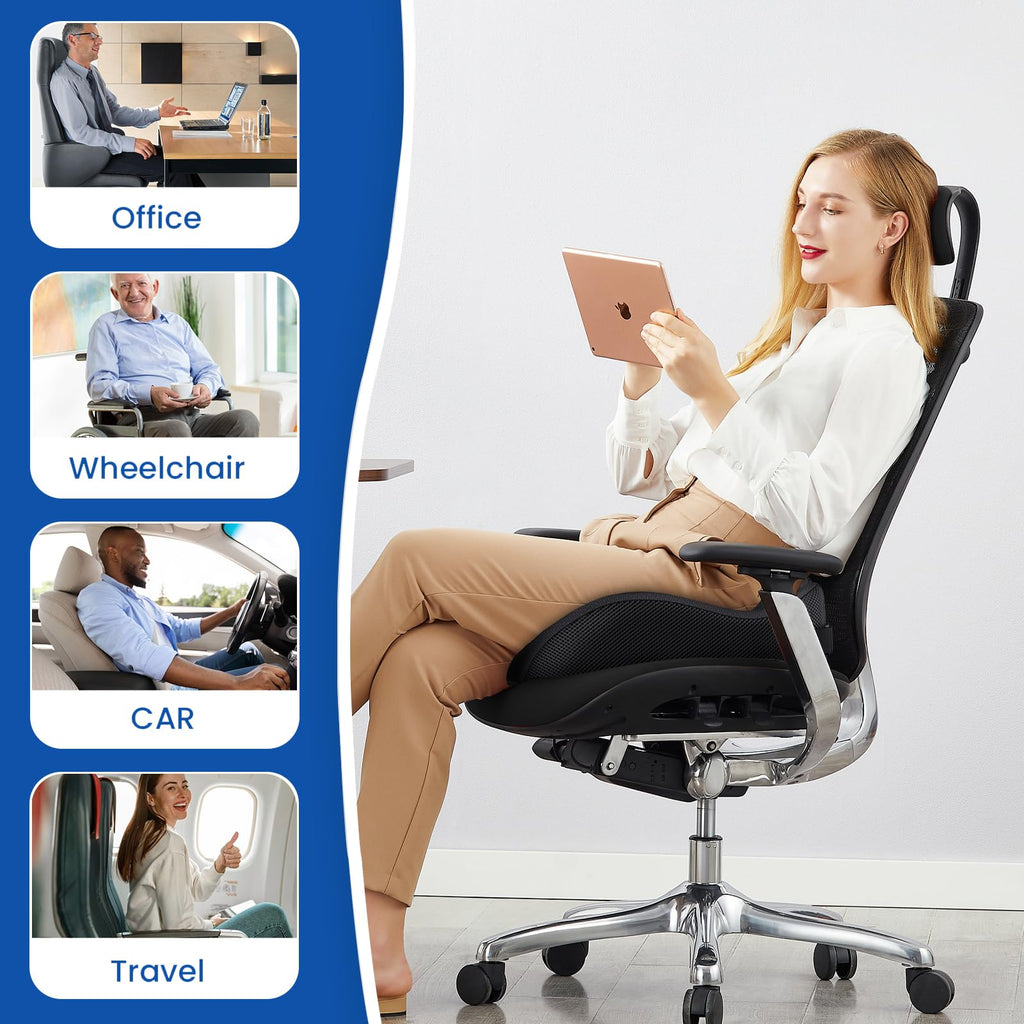 Benazcap Large Wheelchair Cushions,18"x17"x4.9"Inch Thick Memory Foam Seat Cushions for Office Chairs,Tailbone Pain Relief Cushion,Sciatica & Back Support,Office Chair Cushion & Car Seat Cushion,Black
