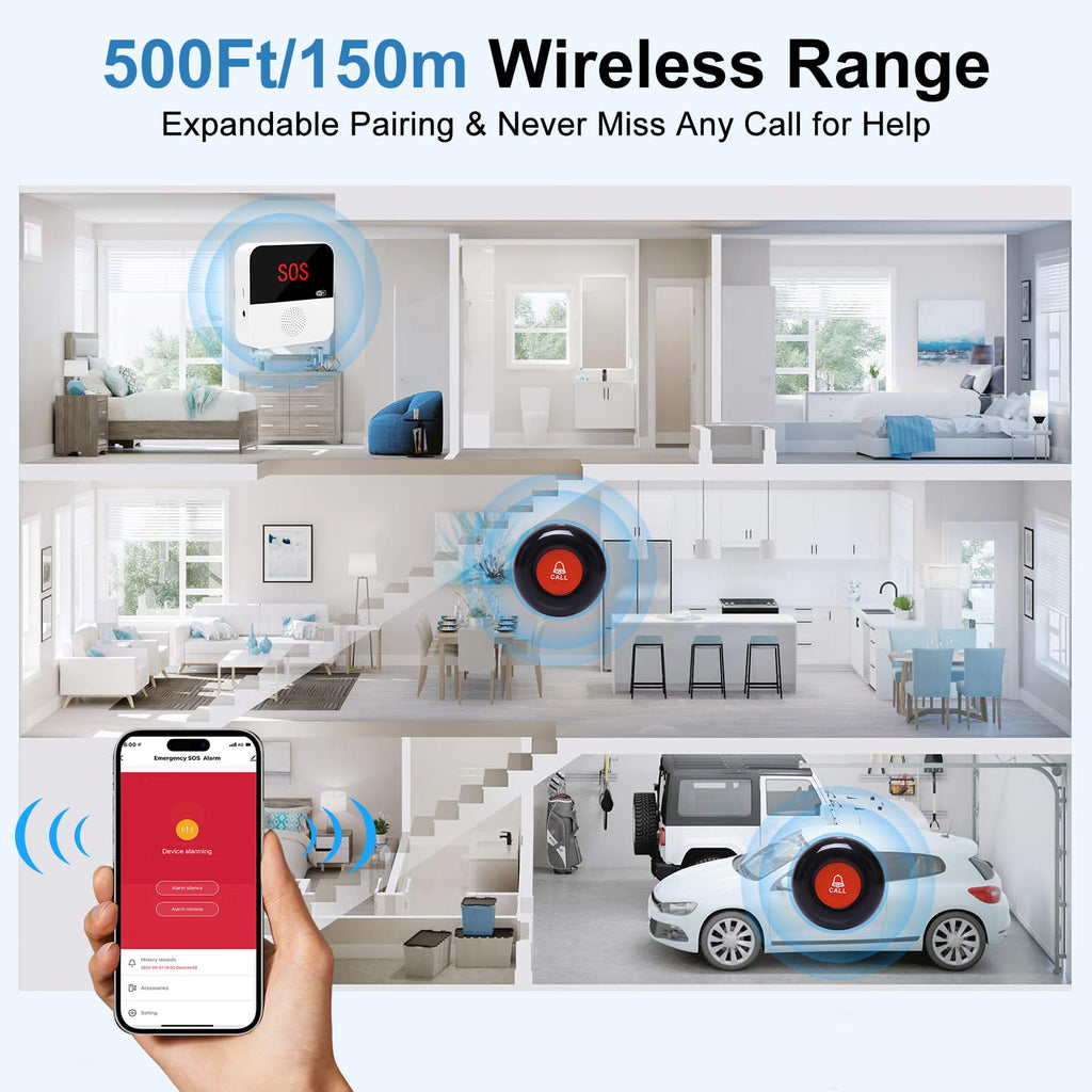 WiFi Smart Wireless Caregiver Pager Call Button Emergency Alert System Life Alert Button for Elderly Patient Seniors Disabled 3 SOS Panic Button 1 Receiver(Only Supports 2.4GHz & No Monthly Fee)