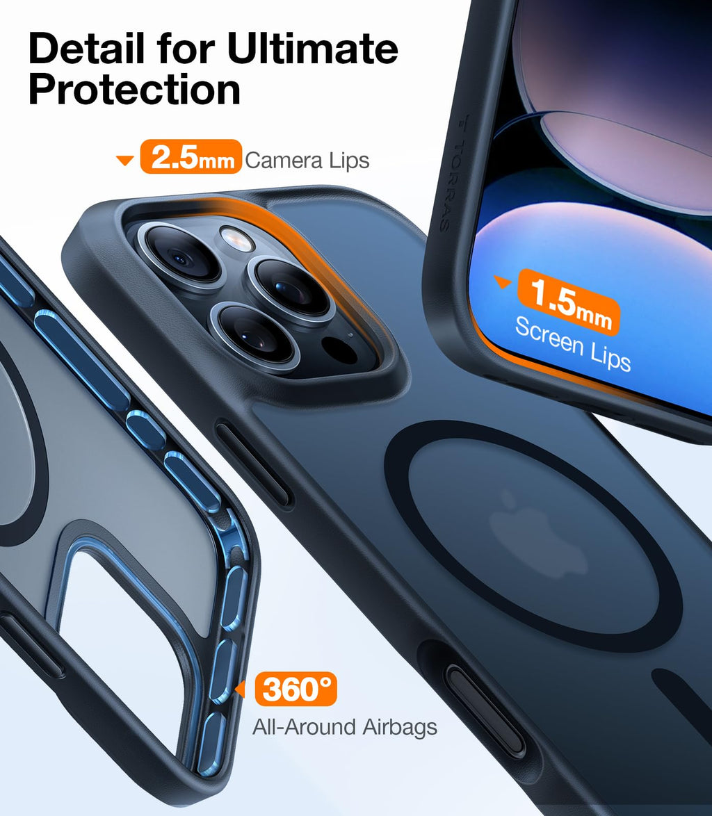 TORRAS Magnetic & Shockproof for iPhone 16 Pro Max Case, 4X Military Grade Protection, Fit for MagSafe, Translucent Slim Case for iPhone 16 Pro Max Anti-Fingerprint Anti-Scratch 6.9", Black Titanium