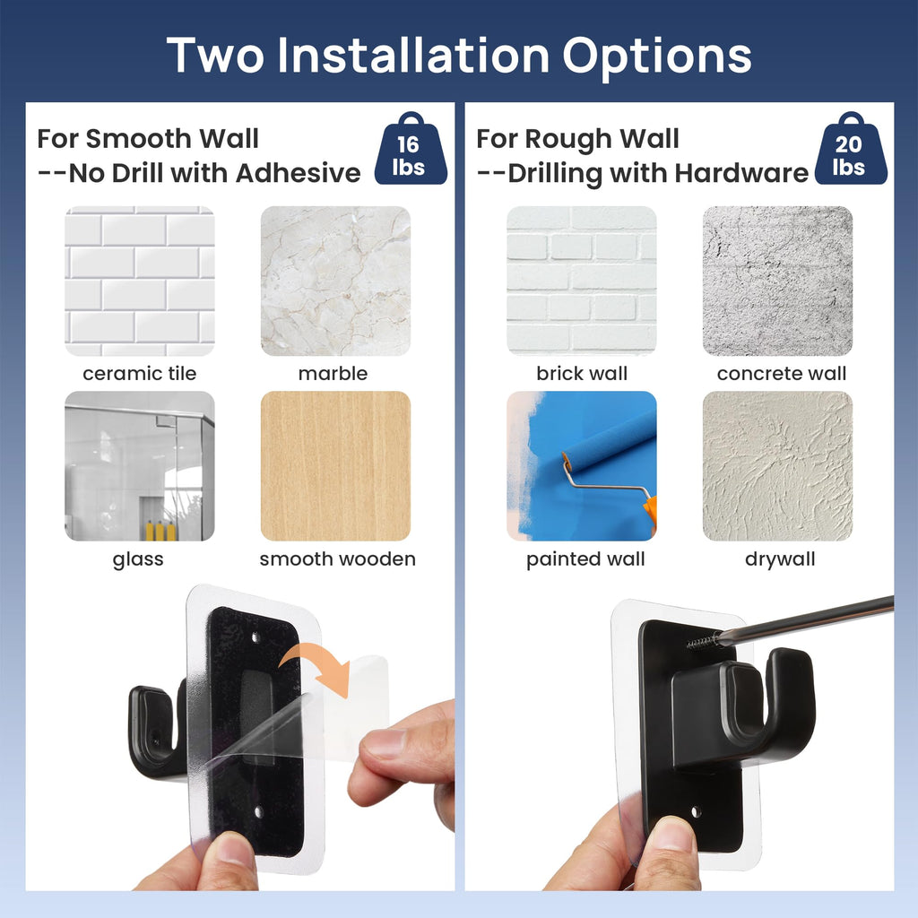 No Drill Curtain Rods for Window 28 to 47 Inches, 5/8 Inch Diameter Renter Friendly Drapery Rod with Adhesive Brackets without Drilling, Adjustable from 27 to 52 Inches, Black