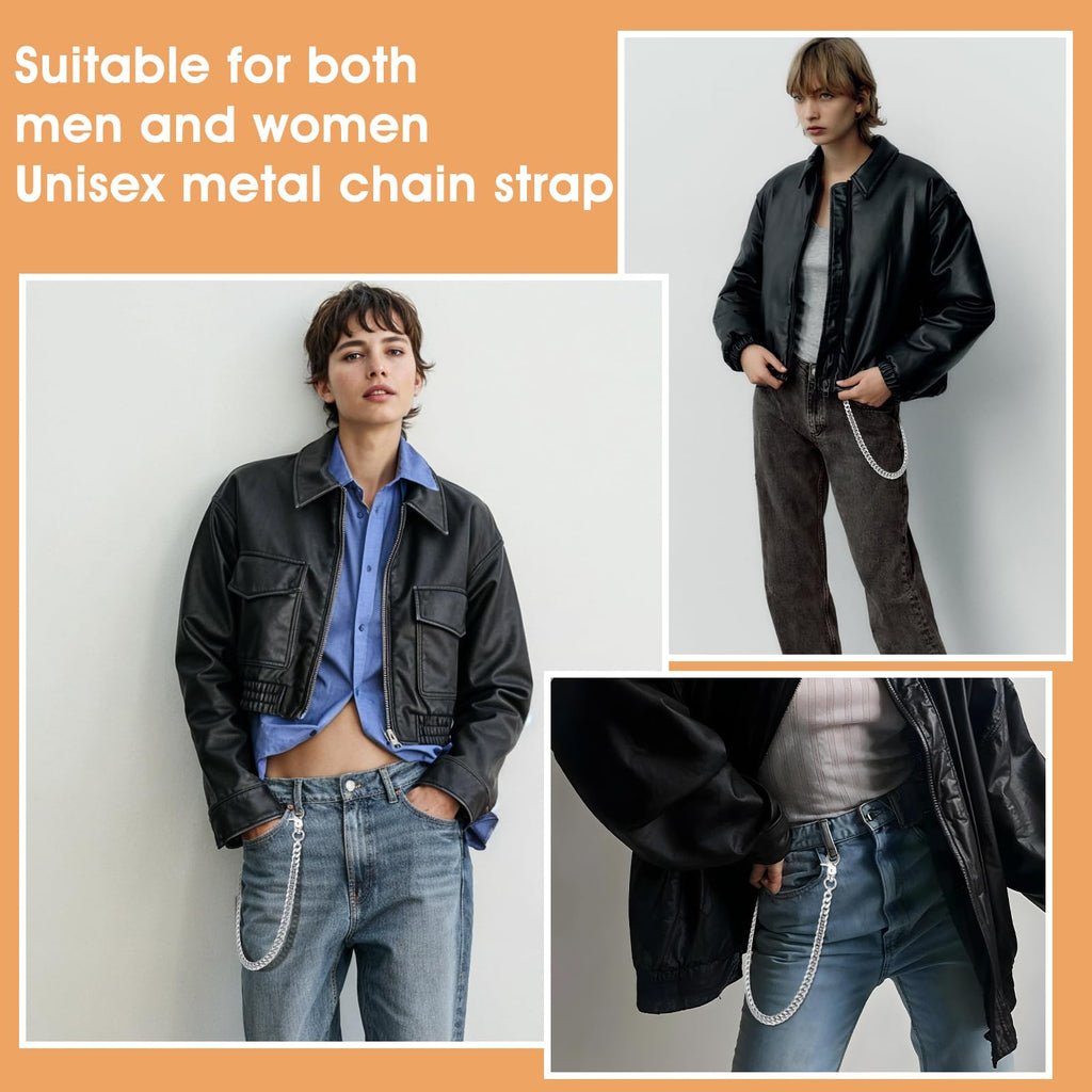 Body Pants Chain for Men Women, Heavy Duty Pocket Wallet Keychain Metal Punk Gothic Jeans Belt Chain Hip Pop Pant Trouser Chains for Women Girls Keychain Wallet Pants Boots Accessories, Silver