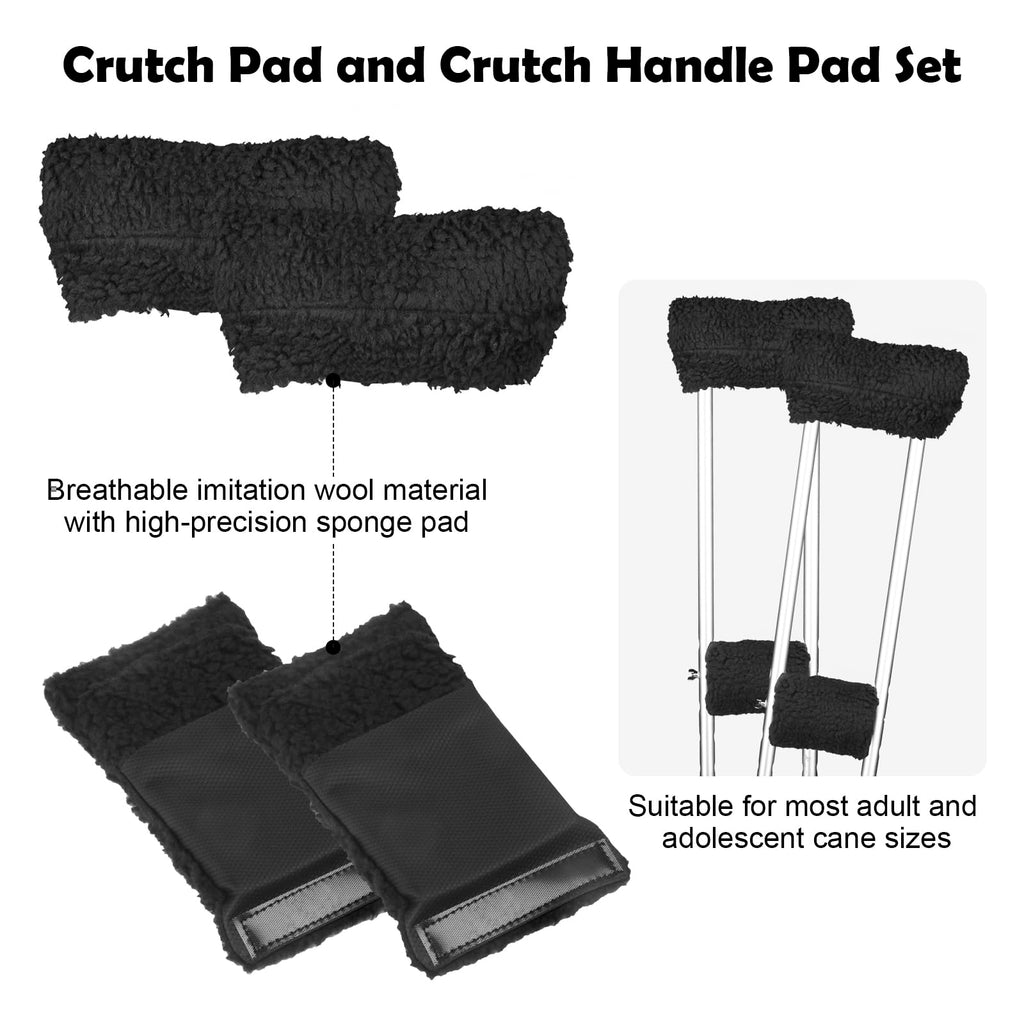 Crutch Pads and Crutch Hand Grips for Adults Kids Antiskid Underarm Padding Soft Foam Crutch Pad Set Accessories 4 PCS (Black)