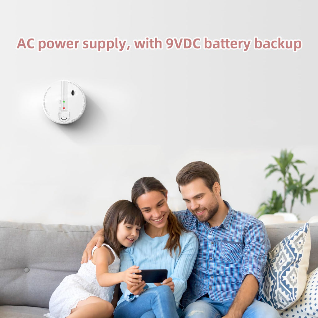 6 Packs Smoke Detector, Hardwired Interconnected Smoke Detectors, Smoke Alarm with Replaceable 9V Battery, Interconnects Up to 12 Fire Alarms, Photoelectric Fire Alarm with Test/Silence Button