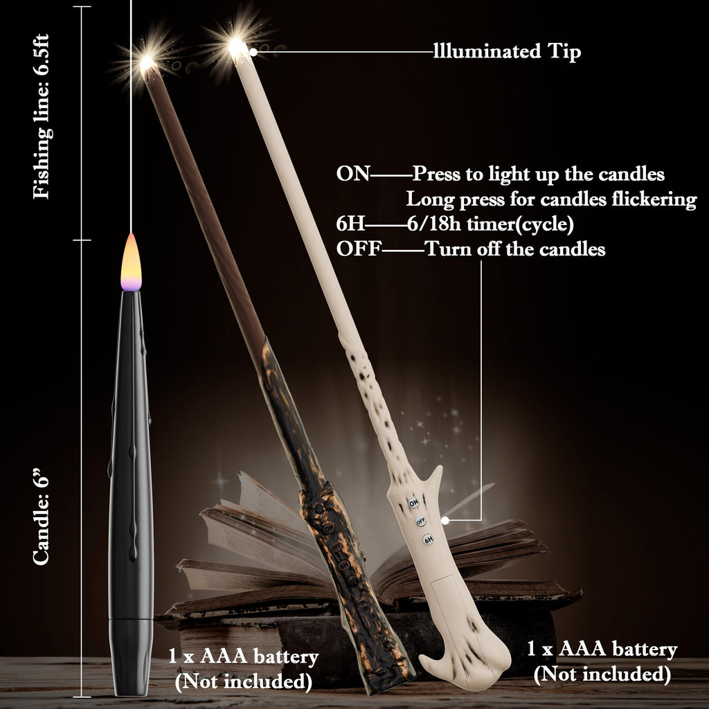 JOIONE Floating Candles with Wand, 20 Pack Halloween Flameless Candles Magic Hanging Taper Candles with 2 Wand Remotes, Battery Operated Candles for Halloween Christmas Birthday Party Decor Black