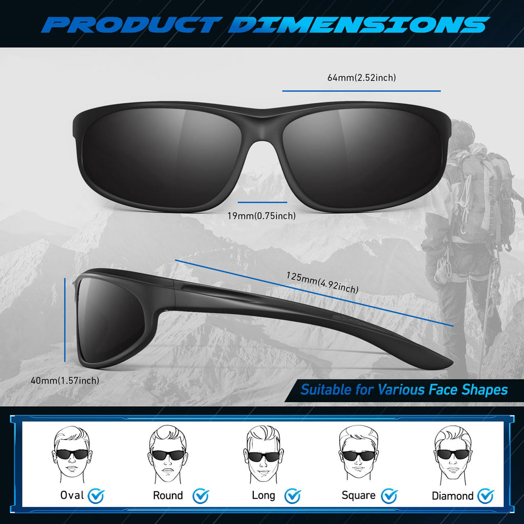 Polarized Sports Sunglasses for Men Women,Ultralight Wrap Around UV400 Protection Sun Glasses for Driving Fishing