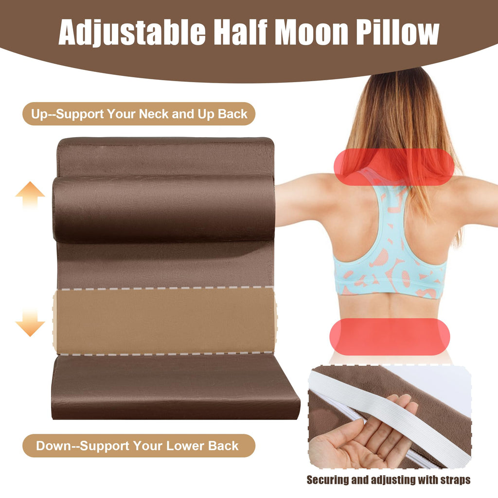 HOMBYS 5-in-1 Recliner Seat Cushion for Elderly+Lumbar Support Pillow + Leg Pad, with Adjustable Half Moon Neck Pillow & Footrest, High Density Foam Filling with Velvet Fabric, Thick & Non-Slip, Brown