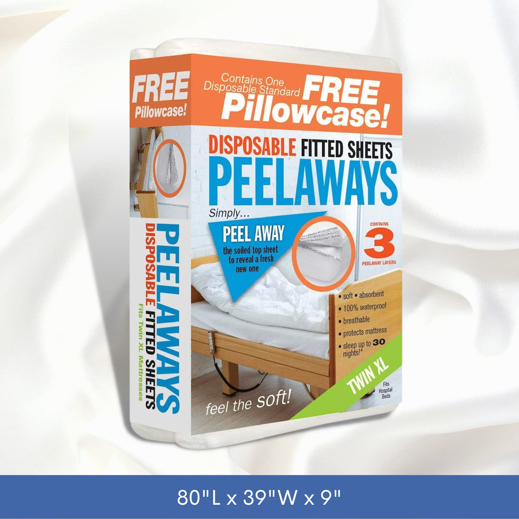 PEELAWAYS | Waterproof Disposable Bed Sheets for Homecare & Caregiving | Absorbent, and Easy-to-Change 3-Layer Sheets for Home, Hospital Beds, Elderly Care, Potty Training | 80" x 39" x 9"