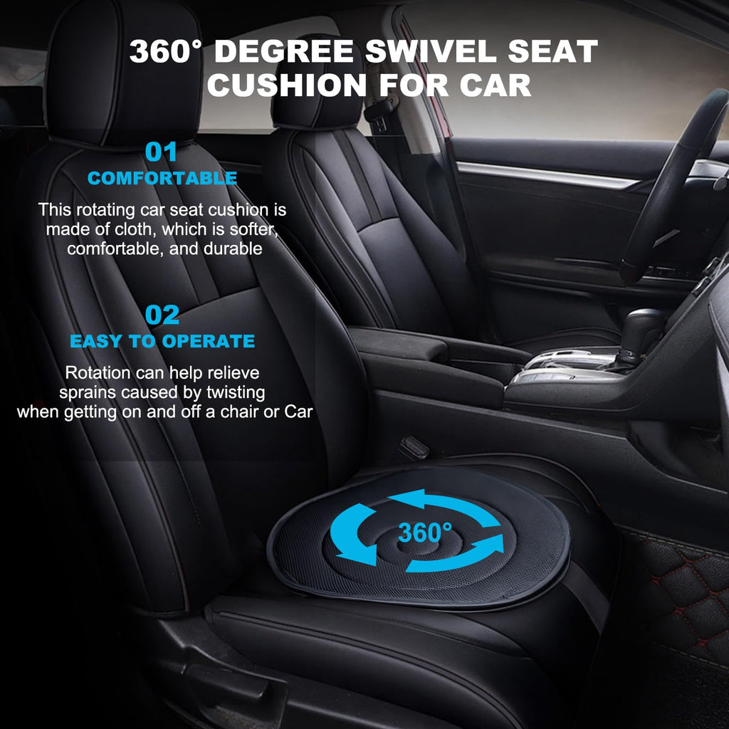 KLIFE 360 Rotating Seat Cushion for Car, Swivel Seat Cushion for Car for Elderly, 360 Degrees Swivel Car Seat for Elderly Support, Non Slip, Memory Foam, Ergonomic Design (Black)