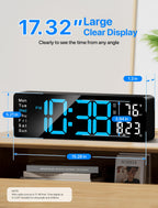 MASHI Digital Wall Clock, 17.3" Large Display Digital Clock with Remote Control, Auto-Dimming Wall Clock with Night Light, DST, Date Week,Temp for Living Room, Bedroom, Decor, Gift for Elderly
