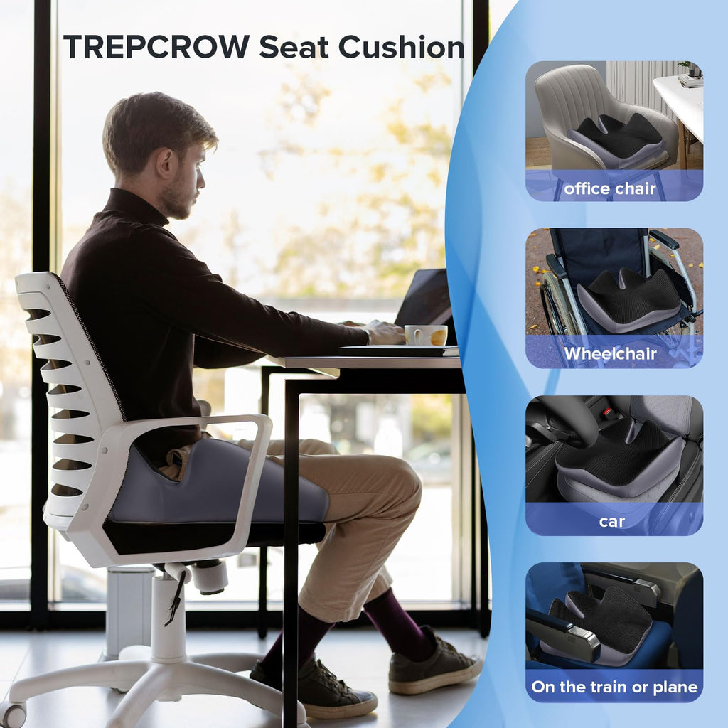 Seat Cushion for Relief Sciatica - Memory Foam Cushion for Office Chair, Hip & Coccyx Pain Relief for Long Sitting,2025 Upgraded Large Seat Cushion for Soft Support,Suitable for Game Chair/Wheelchair