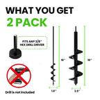 K-Brands Auger Drill Bit for Planting 2 Pack 1.6 x 16 Inch & 3.5 x 16 Inch Set – Garden Spiral Hole and Bulb Planter Tool for Umbrella Holes - Compatible with 3/8 Inch Hex Drive