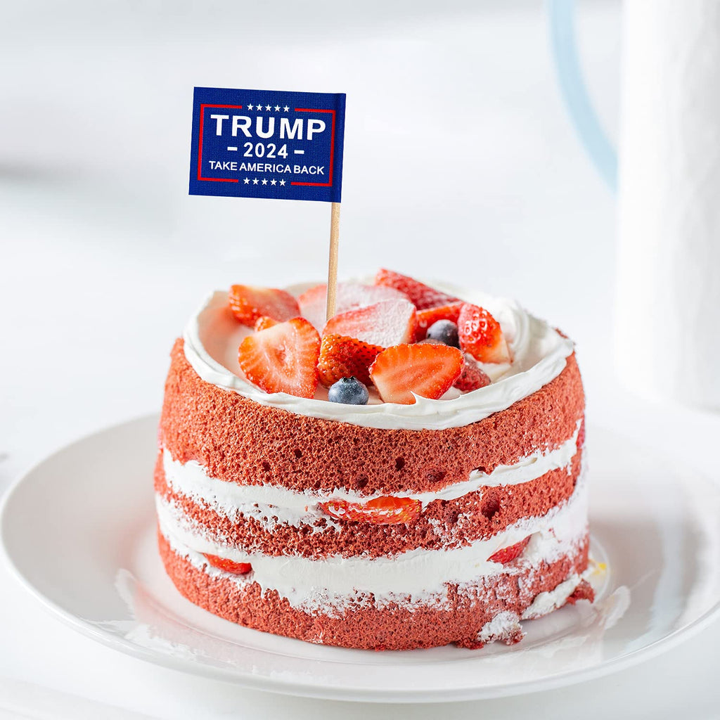 ZXvZYT Trump 2024 Flag Take America Back Flag Toothpick,Small Mini Donald Trump Cupcake Toppers Stick flags Decoration(50Pcs Blue and 50Pcs Red)