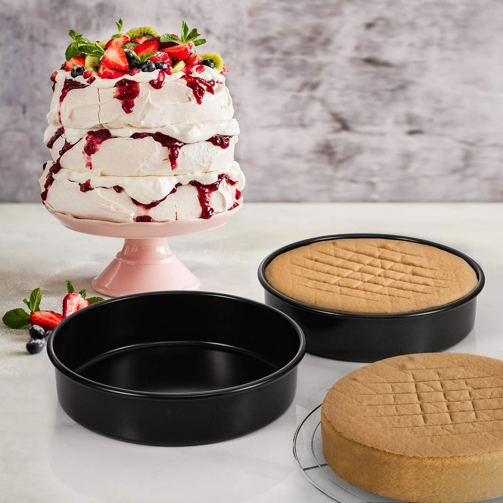 HIWARE 9-Inch Round Cakes Pan Set with 60 Pieces Parchment Paper Rounds, Nonstick Baking Cake Pans, Dishwasher Safe - Set of 2